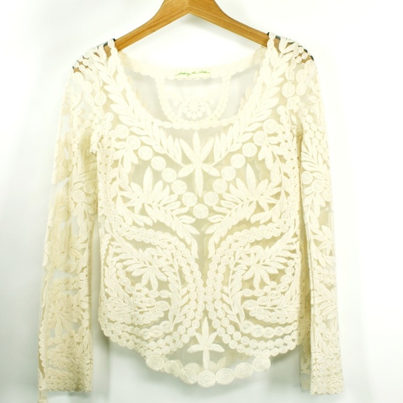 Anthropologie Tops - Staring Stars Lace Mesh Bell Sleeves Boho Crochet